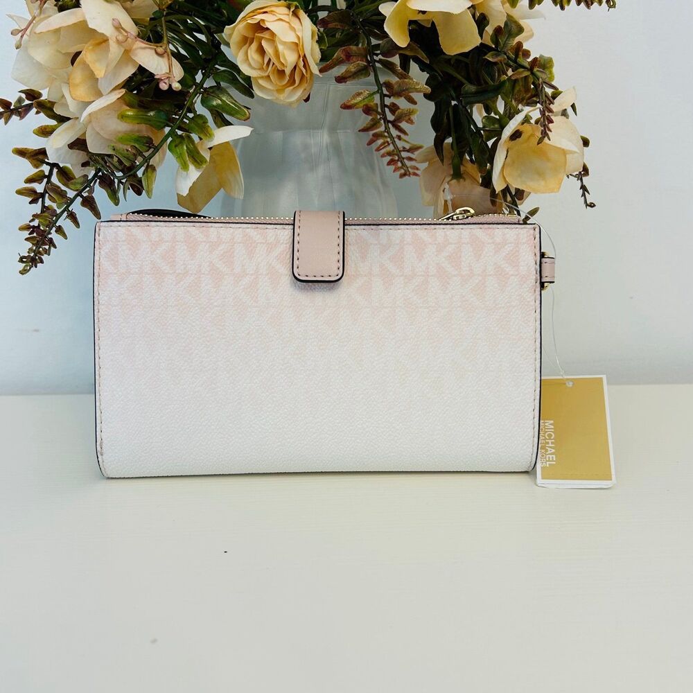 Michael Kors Wallet Jet Set Large Ombré Signature Logo Wristlet Powder Blush - Picture 2 of 4